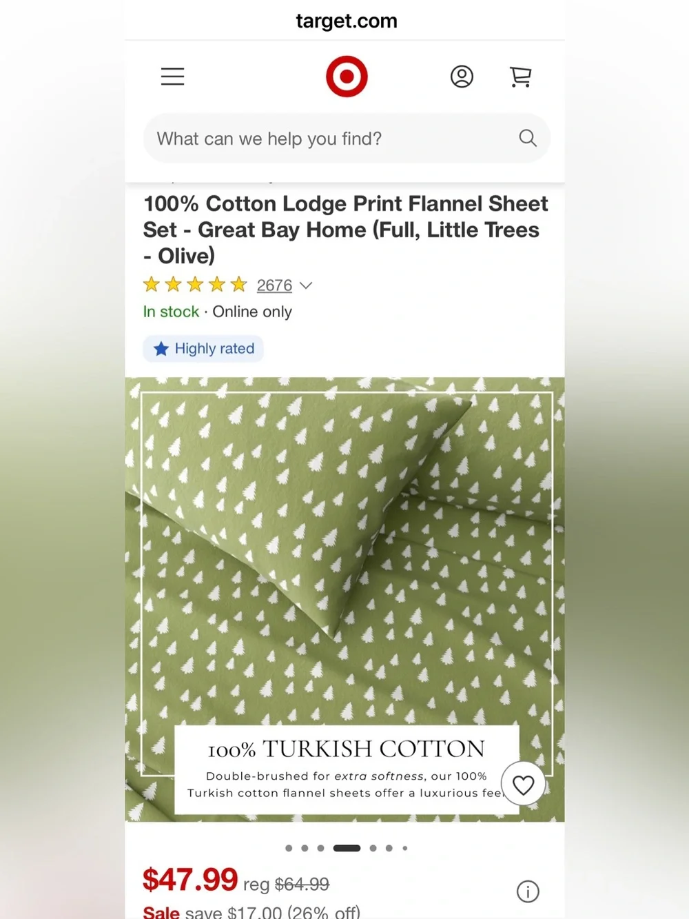 Target 100% Cotton Lodge Sheet Set - Great Bay Home in Olive Little Trees print